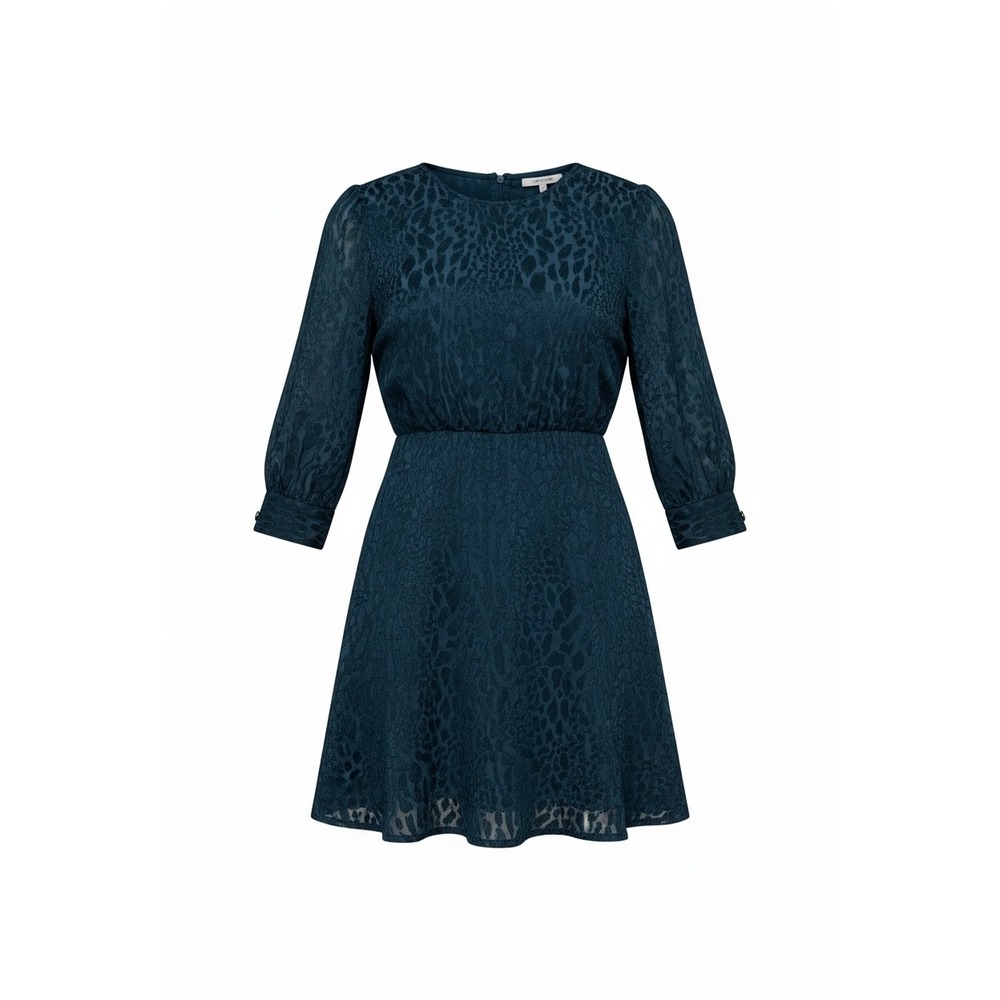 Zara Womens Jacquard Animal Print Mini Dress Teal Blue 3/4 Sleeve Size M